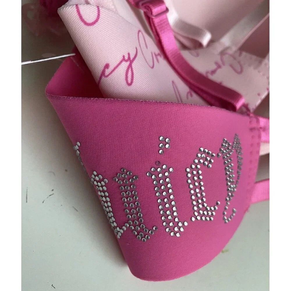 2 Pack Juicy Couture Sleek & Smooth Bra Sz 34B Lined Pink‎ Bling Logo JC5149 NEW - Picture 8 of 9